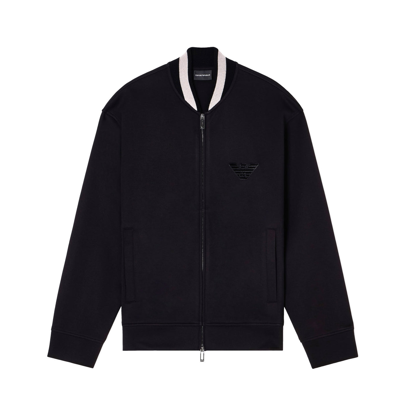 Double-Jersey Zip-Up Sweatshirt With Bomber Jacket Collar And Eagle Patch