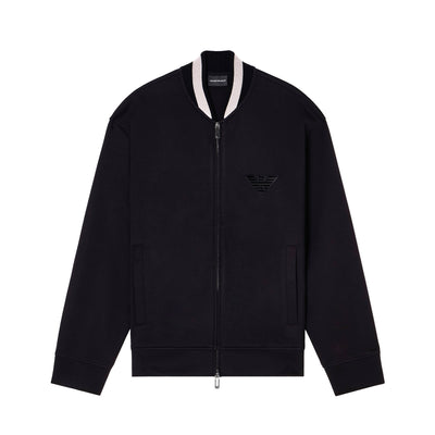 Double-Jersey Zip-Up Sweatshirt With Bomber Jacket Collar And Eagle Patch