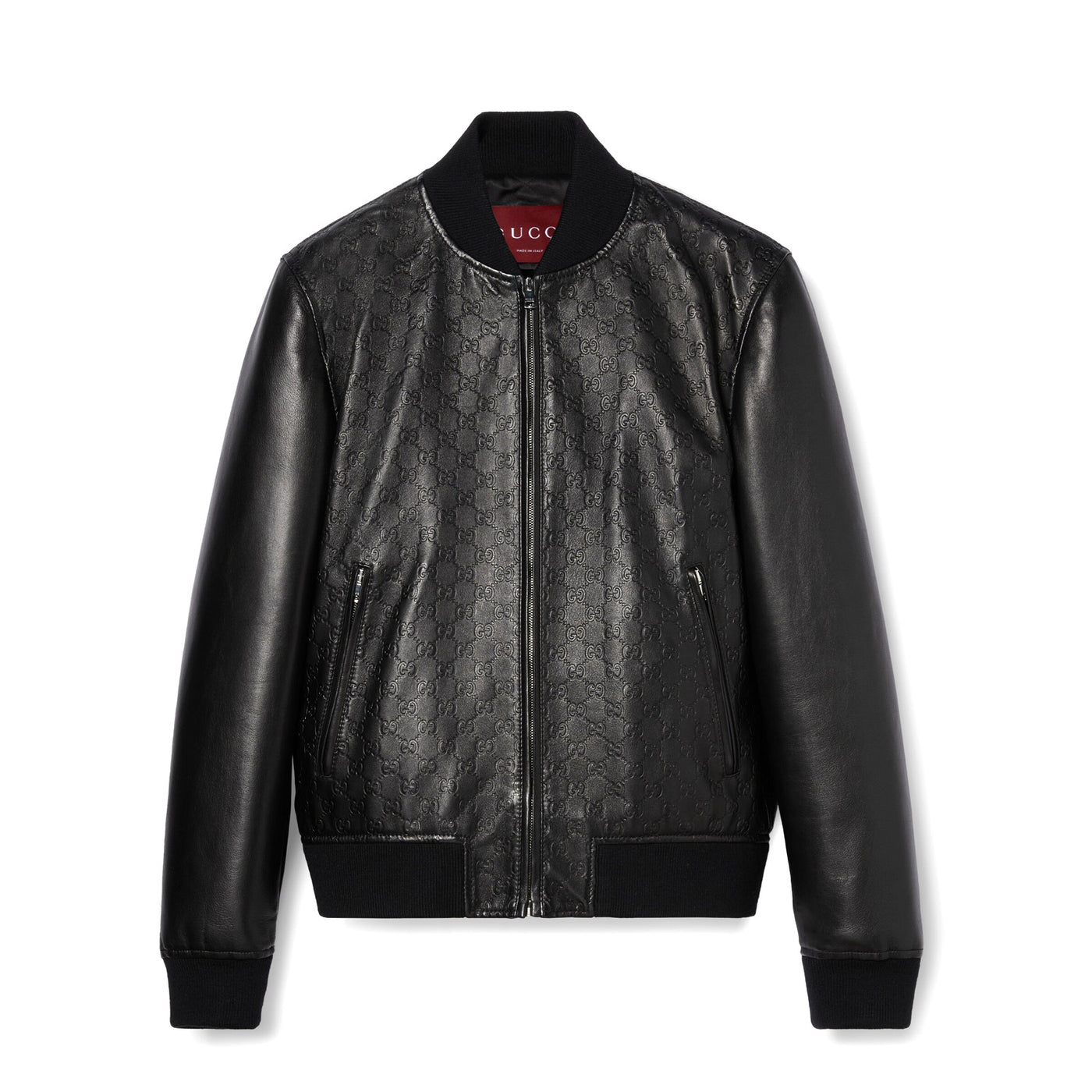 Gucci Embossed Gg Leather Bomber Jacket
