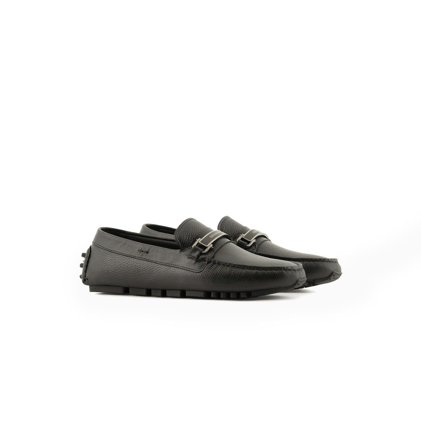Pebbled Leather Driving Loafers With Stirrup Bar