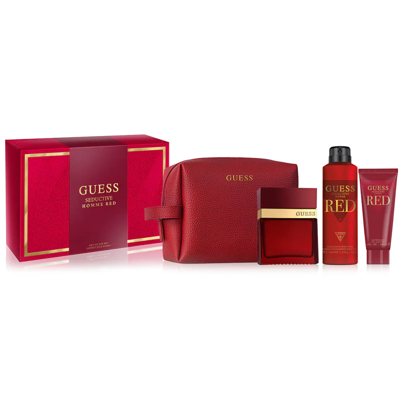 GUESS SEDUCTIVE RED MEN 4S SET (EDT 100ML+B/SPRAY 226ML+S/G 100ML)+POUCH