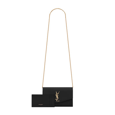Uptown Chain Wallet In Grain De Poudre Embossed Leather