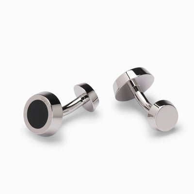 Round Cufflinks With Black-Enamel Insert
