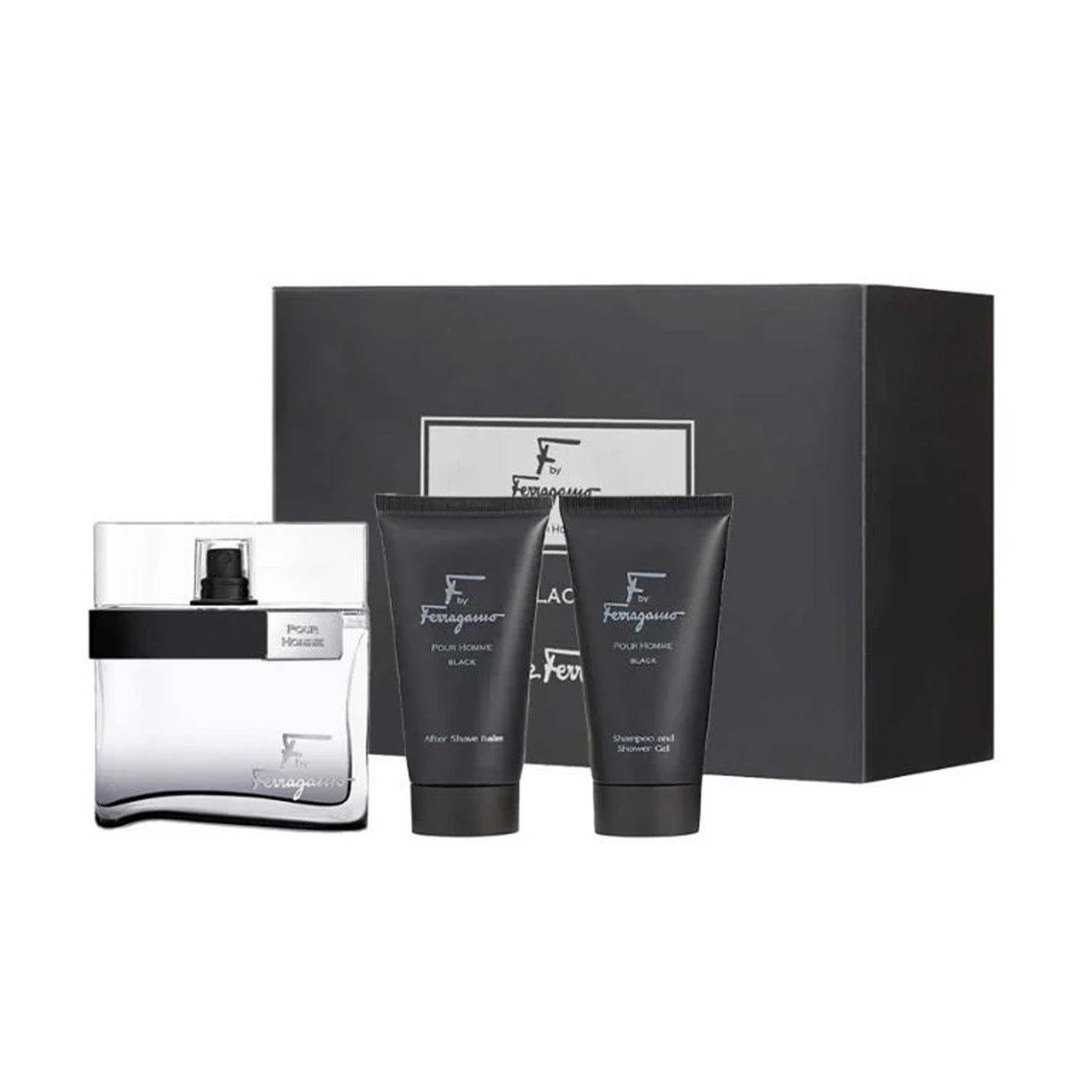 FERRAGAMO BLACK MEN 3PCS SET(EDT 100ML+SHAMPO & S/G 75ML+A/S 75ML)