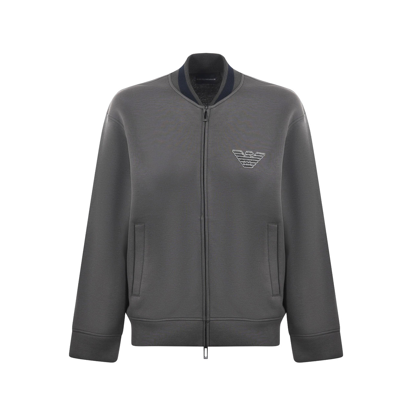 Double-Jersey Zip-Up Sweatshirt With Bomber Jacket Collar And Eagle Patch