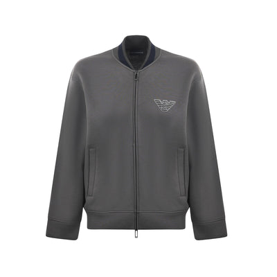 Double-Jersey Zip-Up Sweatshirt With Bomber Jacket Collar And Eagle Patch