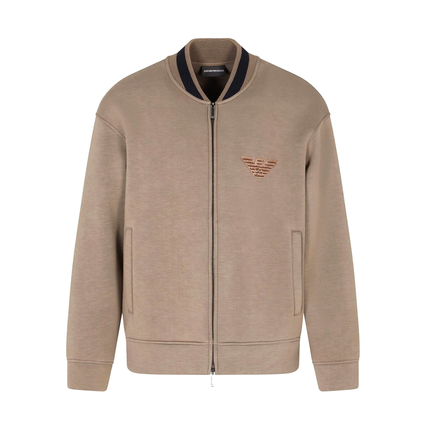 Double-Jersey Zip-Up Sweatshirt With Bomber Jacket Collar And Eagle Patch