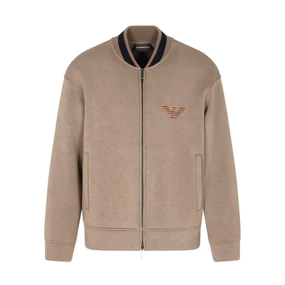 Double-Jersey Zip-Up Sweatshirt With Bomber Jacket Collar And Eagle Patch