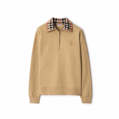 Burberry Check Collar Cotton Half-Zip Sweatshirt