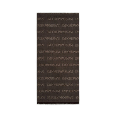 Virgin Wool Blend Scarf With Jacquard Lettering Logo And Fringes