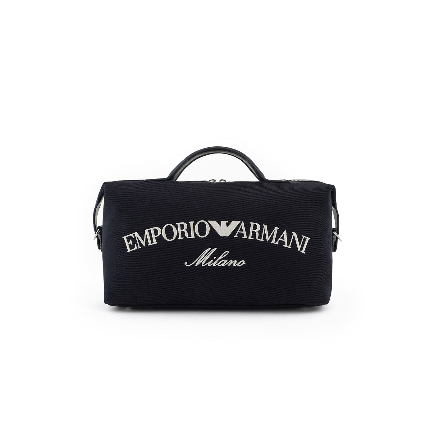 Canvas Boston Bag With Logo Embroidery And Shoulder Strap