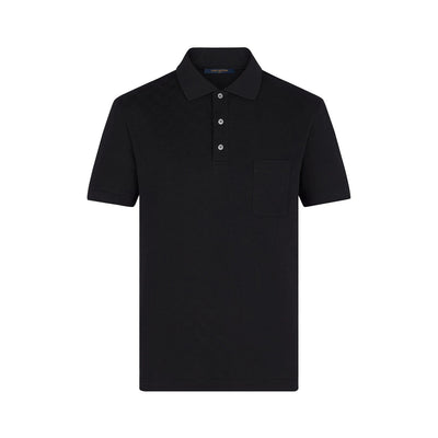 HALF DAMIER POCKET BLACK L/V MEN POLO