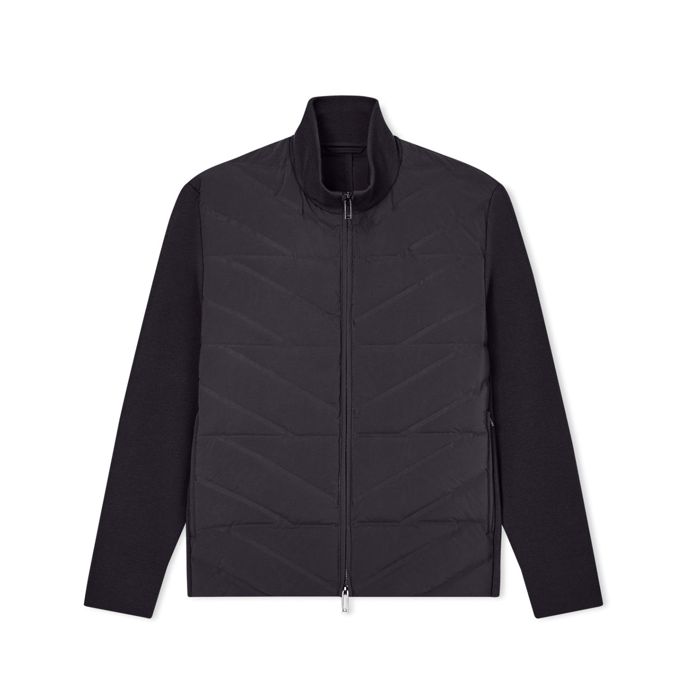 Travel Essentials Two-Piece Effect Full-Zip Down Jacket With Knit Sleeves