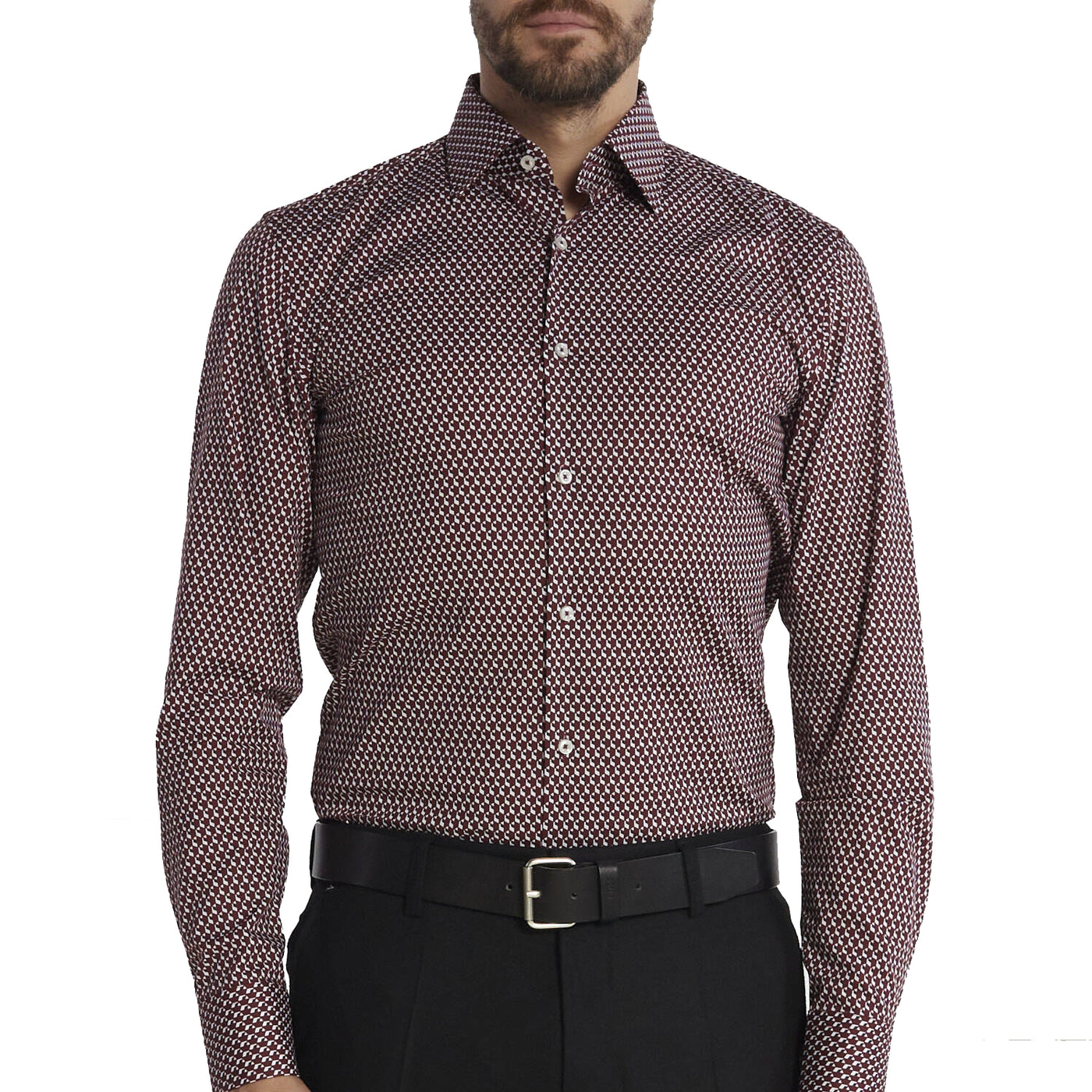 Slim-Fit Shirt In Geometric-Print Performance-Stretch Fabric
