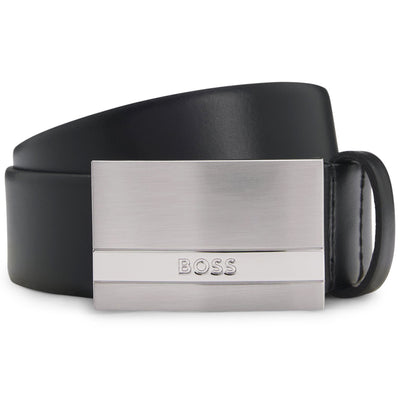 Italian-Leather Belt With Logo-Plaque Buckle