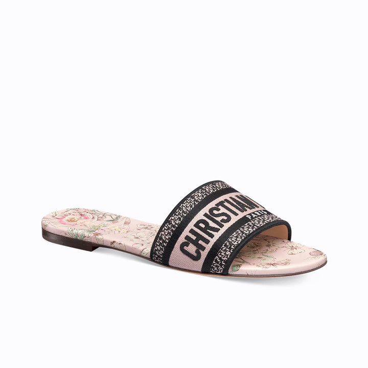 Dior Dior Lucky Dway Slide Embroidered Cotton And White Multicolor