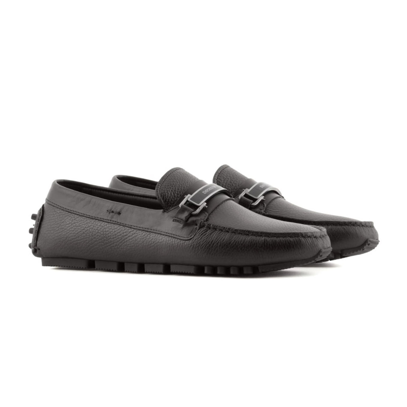 Pebbled Leather Driving Loafers With Stirrup Bar