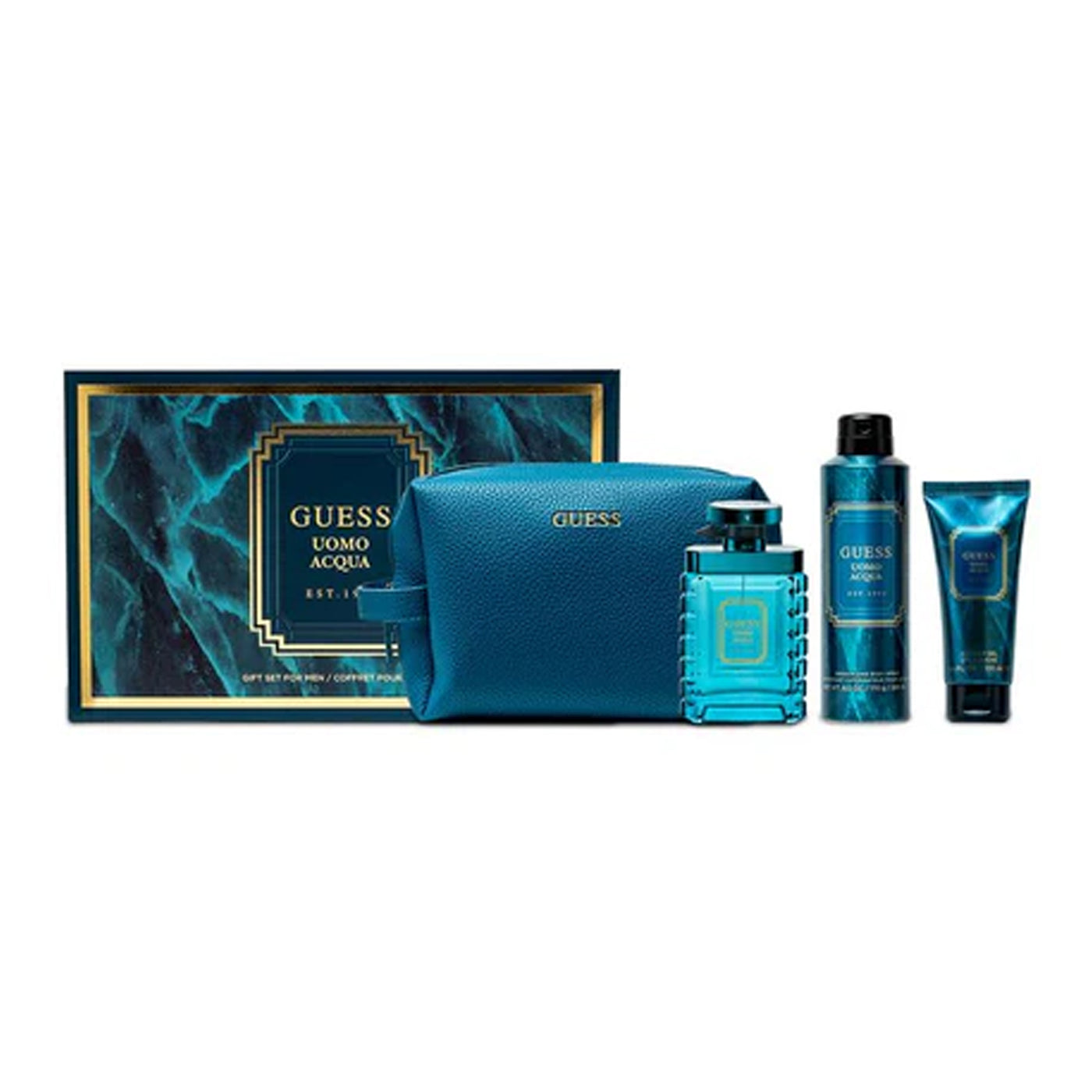 GUESS UOMO ACQUA MEN 4S SET (EDT 100ML+S/G 100ML+B/S 170G+POUCH)