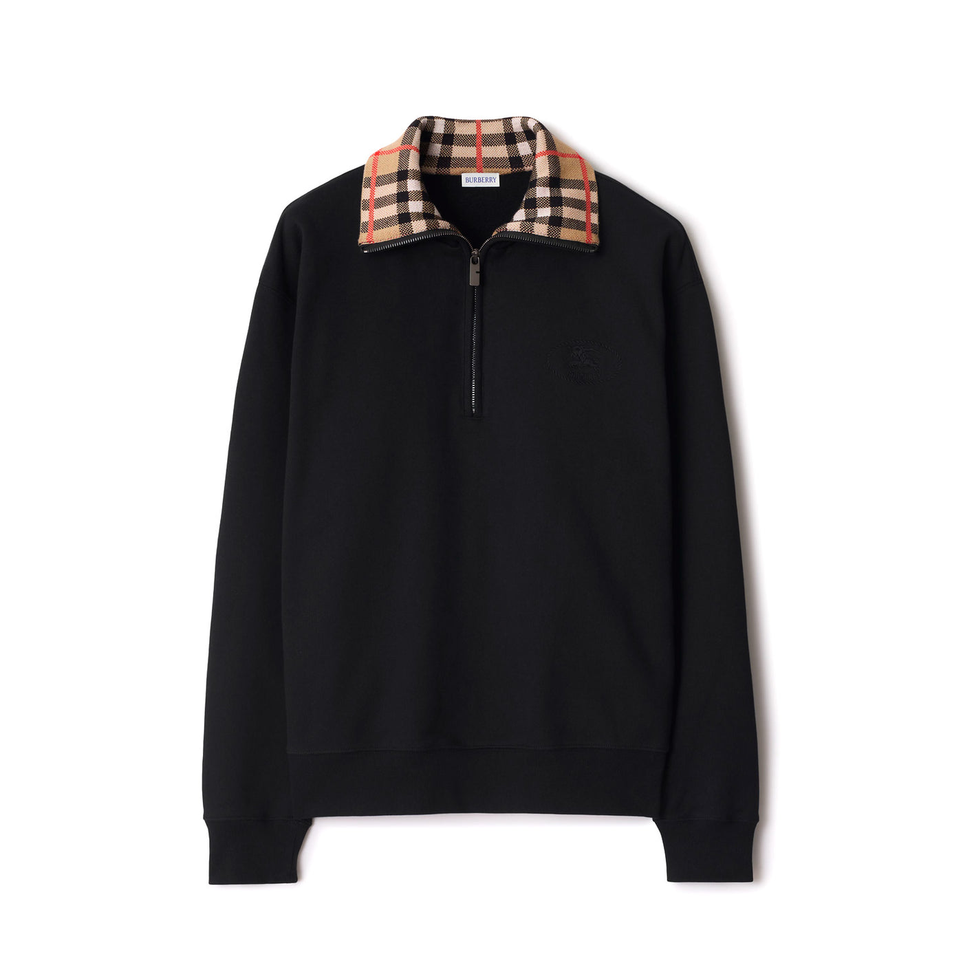 Burberry Check Collar Cotton Half-Zip Sweatshirt