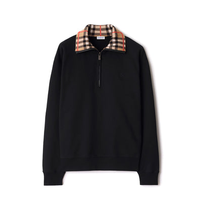 Burberry Check Collar Cotton Half-Zip Sweatshirt