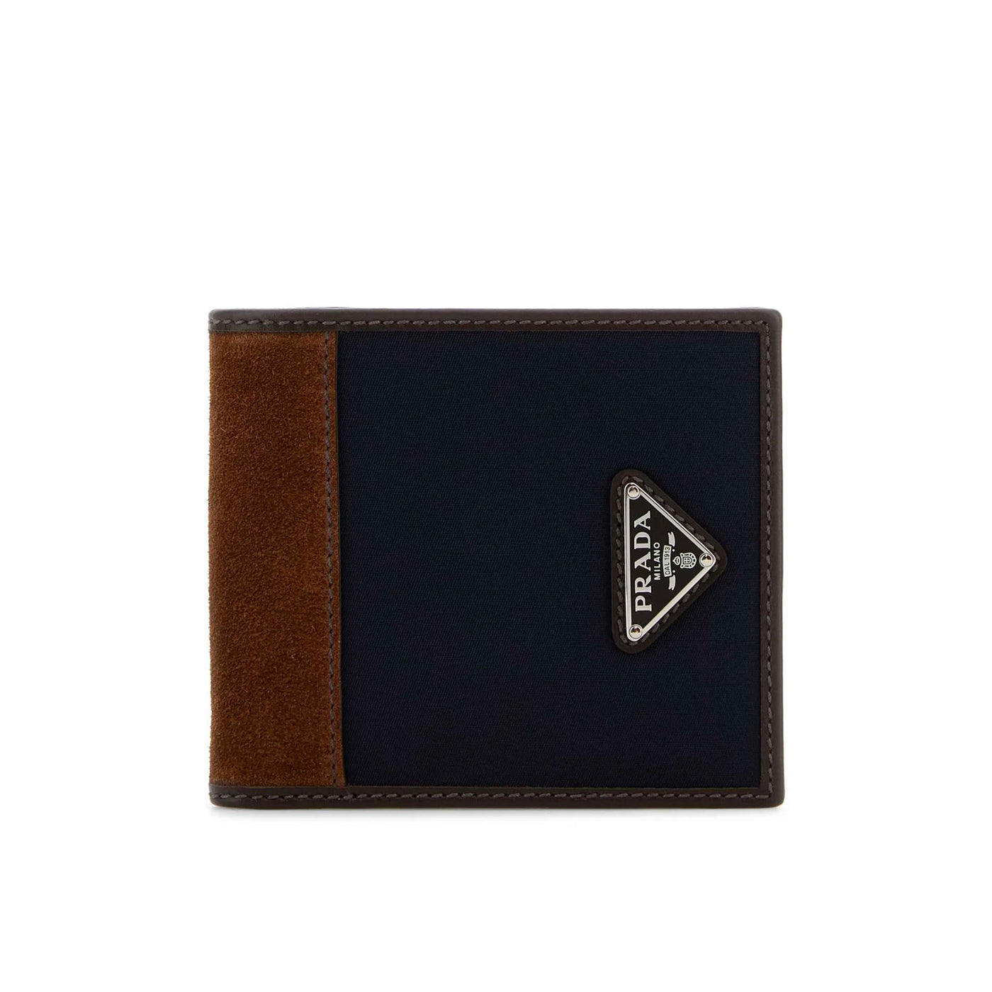 Prada Blue/Brown Nylon And Suede Bi-Fold Wallet