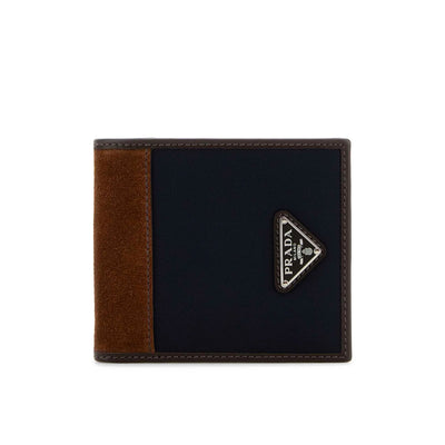 Prada Blue/Brown Nylon And Suede Bi-Fold Wallet
