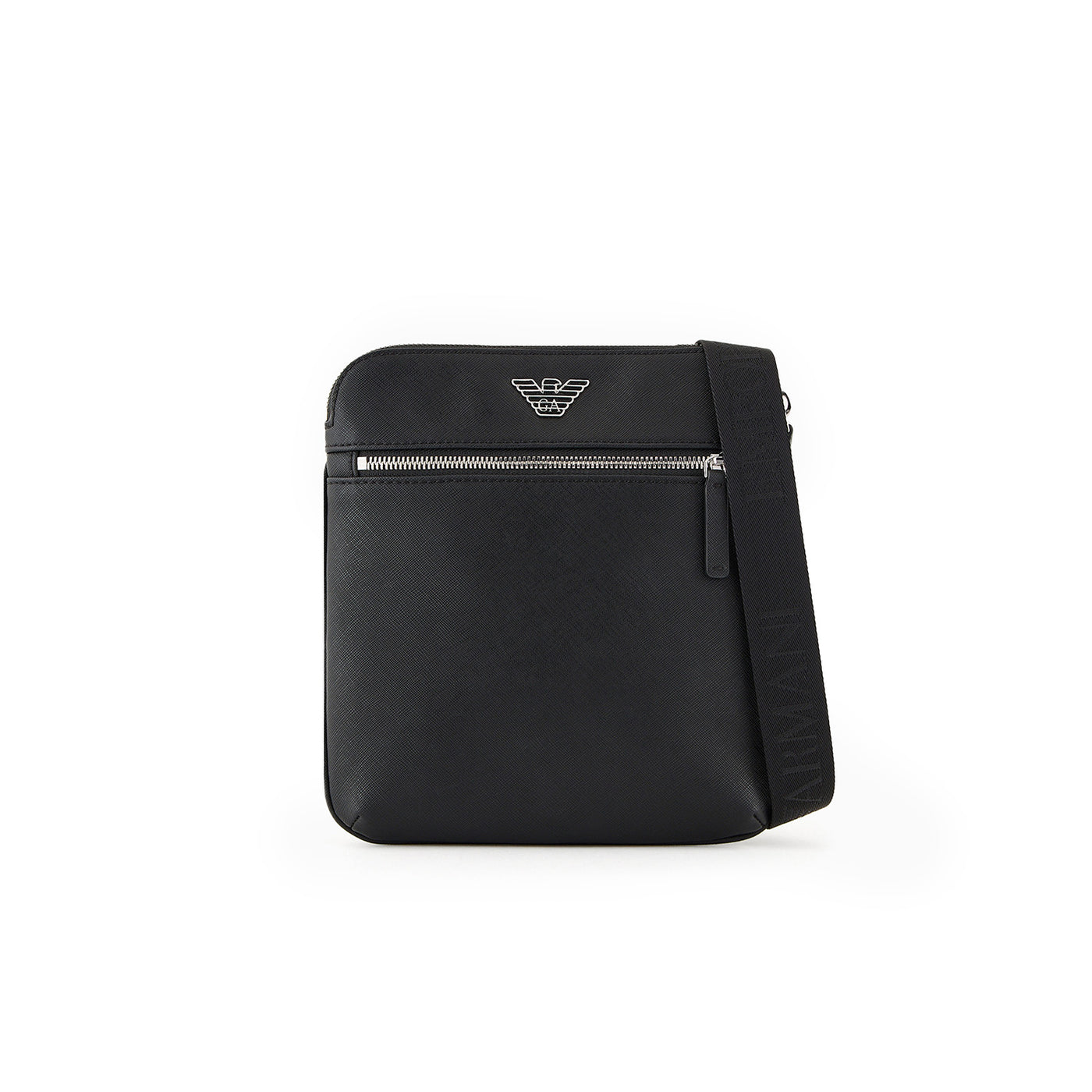 Asv Regenerated Saffiano Leather Flat Shoulder Bag With Eagle Plate