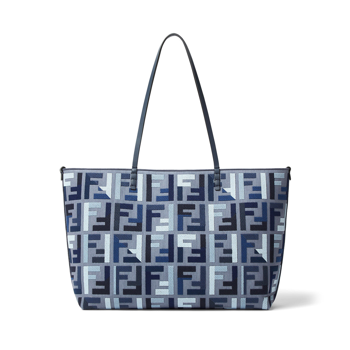 Fendi Roll Large Blue Canvas Shopper With Ff Embroidery