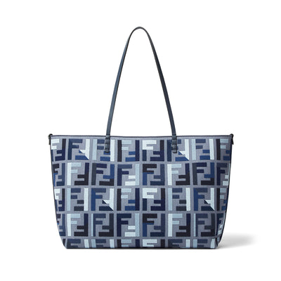 Fendi Roll Large Blue Canvas Shopper With Ff Embroidery