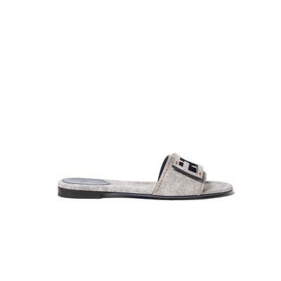 Fendi Baguette Light Blue Denim-Print Leather Slides