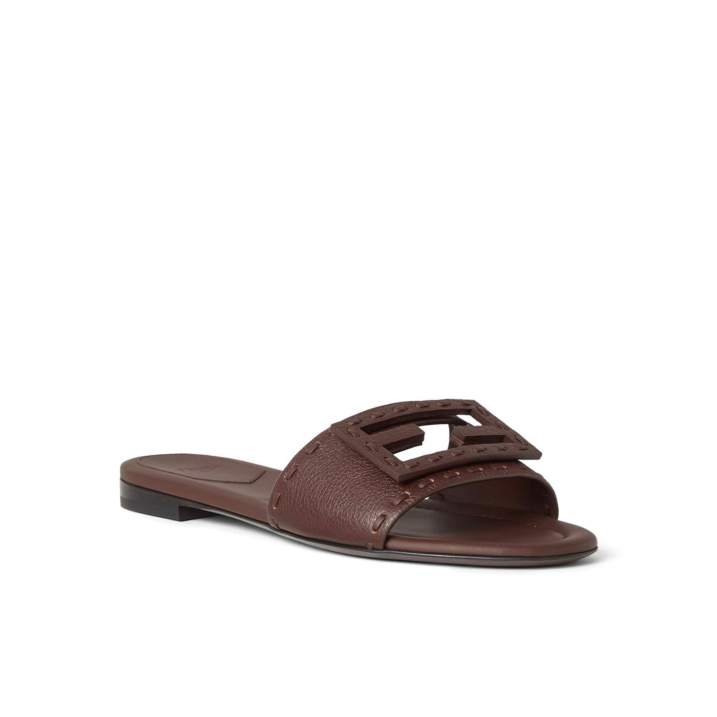 Fendi Baguette Chocolate Brown Leather Slides