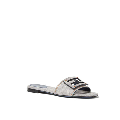 Fendi Baguette Light Blue Denim-Print Leather Slides