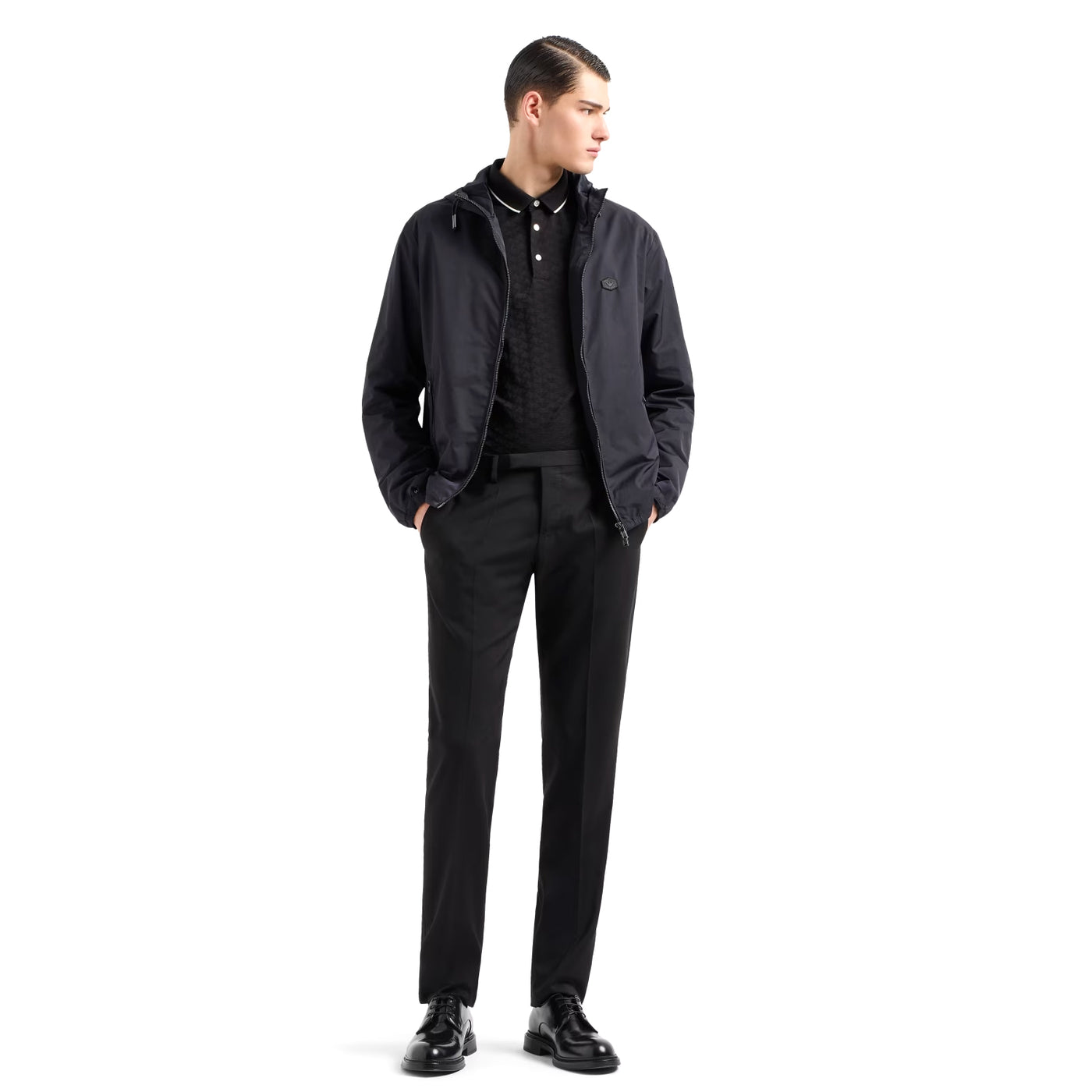 Mercerised Jersey Polo Shirt With All-Over Jacquard Eagle