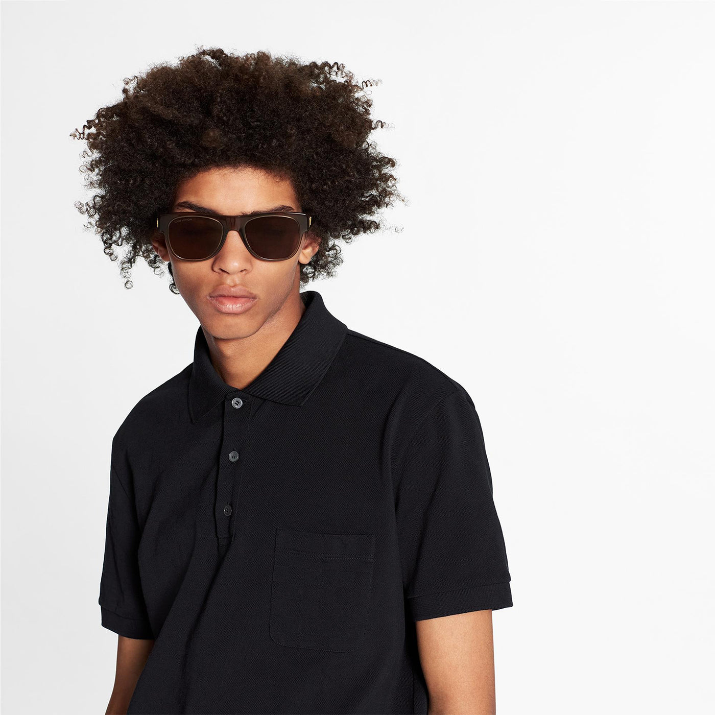 HALF DAMIER POCKET BLACK L/V MEN POLO
