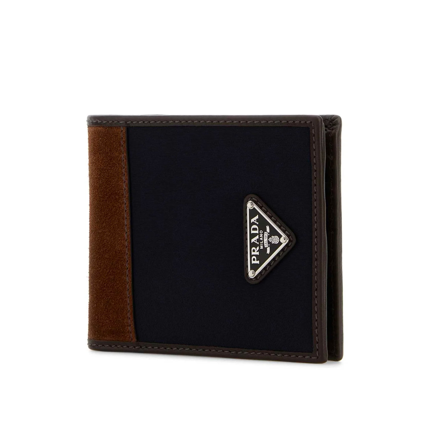 Prada Blue/Brown Nylon And Suede Bi-Fold Wallet
