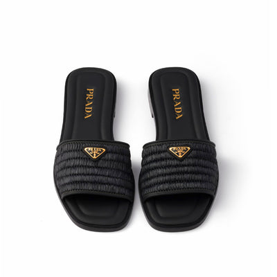 Prada Leather Slides With Crochet Details