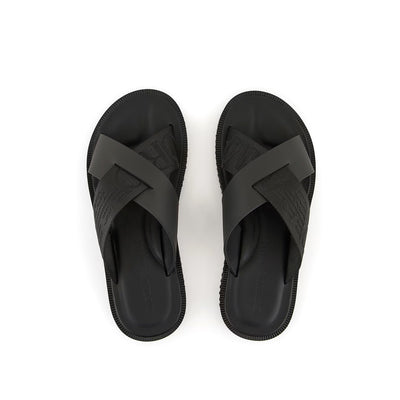 Leather Cross-Over Sandals With Logo Tape