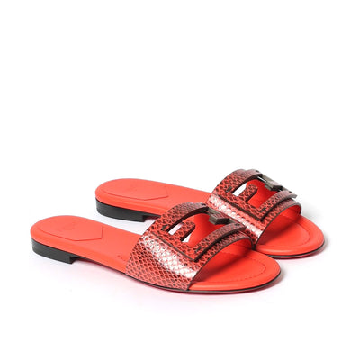 Fendi Baguette Python Leather Slides