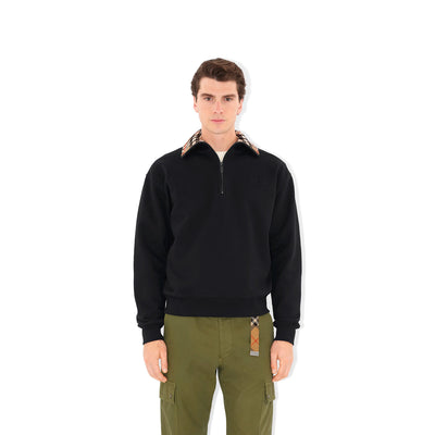 Burberry Check Collar Cotton Half-Zip Sweatshirt