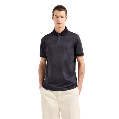 Jersey Polo Shirt With All-Over Jacquard Lettering