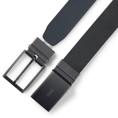Italian-Leather Reversible Belt With Pin And Plaque Buckles