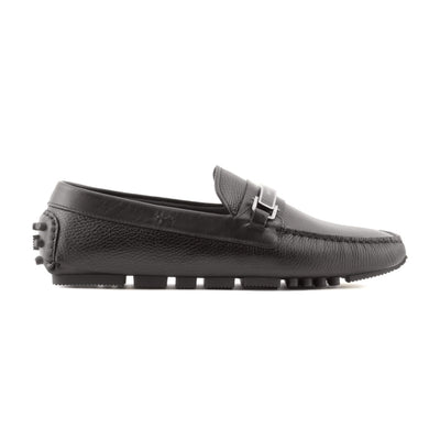 Pebbled Leather Driving Loafers With Stirrup Bar