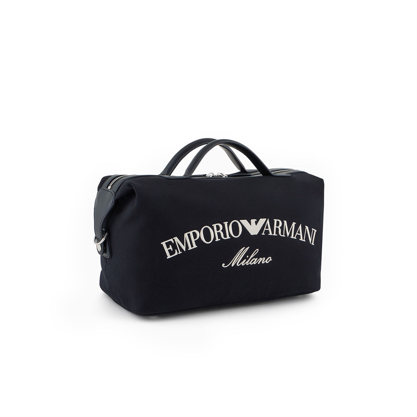 Canvas Boston Bag With Logo Embroidery And Shoulder Strap