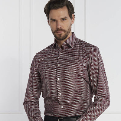 Slim-Fit Shirt In Geometric-Print Performance-Stretch Fabric