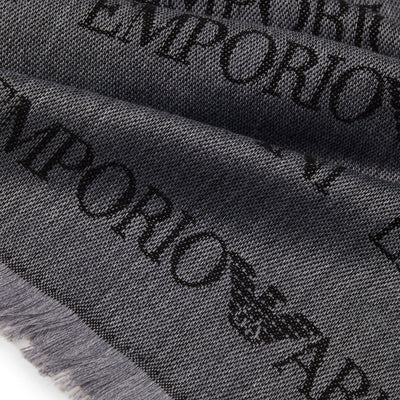 Virgin Wool Blend Scarf With Jacquard Lettering Logo And Fringes