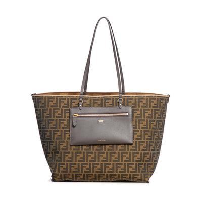 Fendi Large Roll Reversible Shopper In Pequin Striped And Midnight Blue Ff Fabric