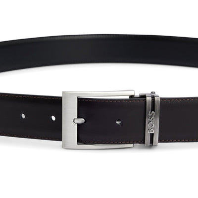 Italian-Leather Reversible Belt With Branded Keeper
