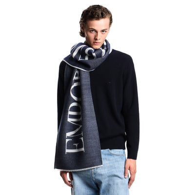 Two-Tone Wool Blend Scarf With Maxi Logo