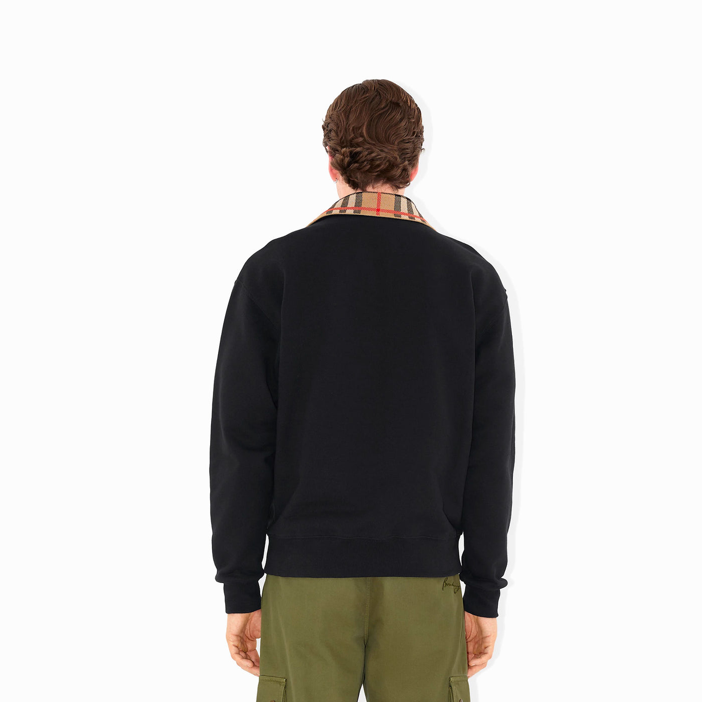 Burberry Check Collar Cotton Half-Zip Sweatshirt