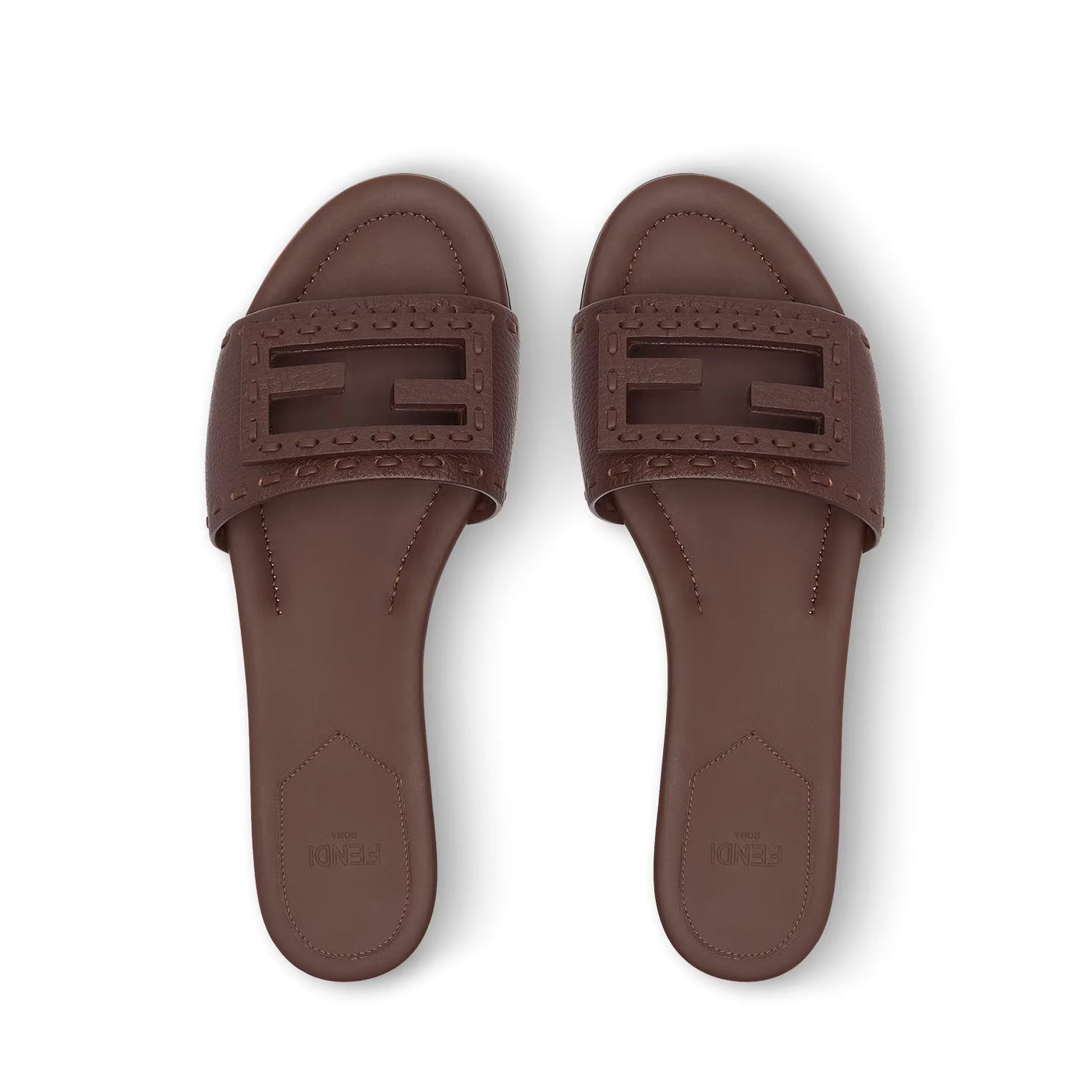 Fendi Baguette Chocolate Brown Leather Slides